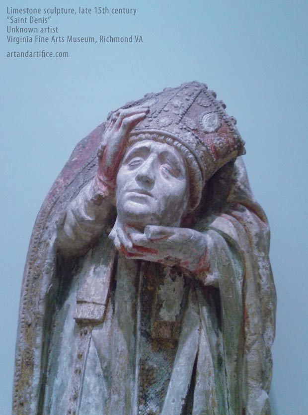 Saint Denis Limestone Sculpture - headless 15th century 1