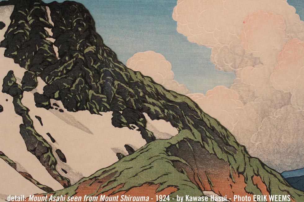 Detail image from Mount Asahi seen from Mount Shirouma - 1924 - by Kawase Hasui