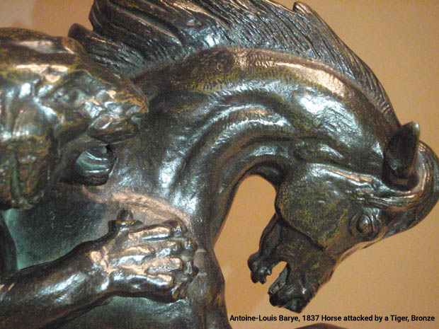 Detail of Antoine-Louis Barye, 1837 Horse attacked by a Tiger, Bronze