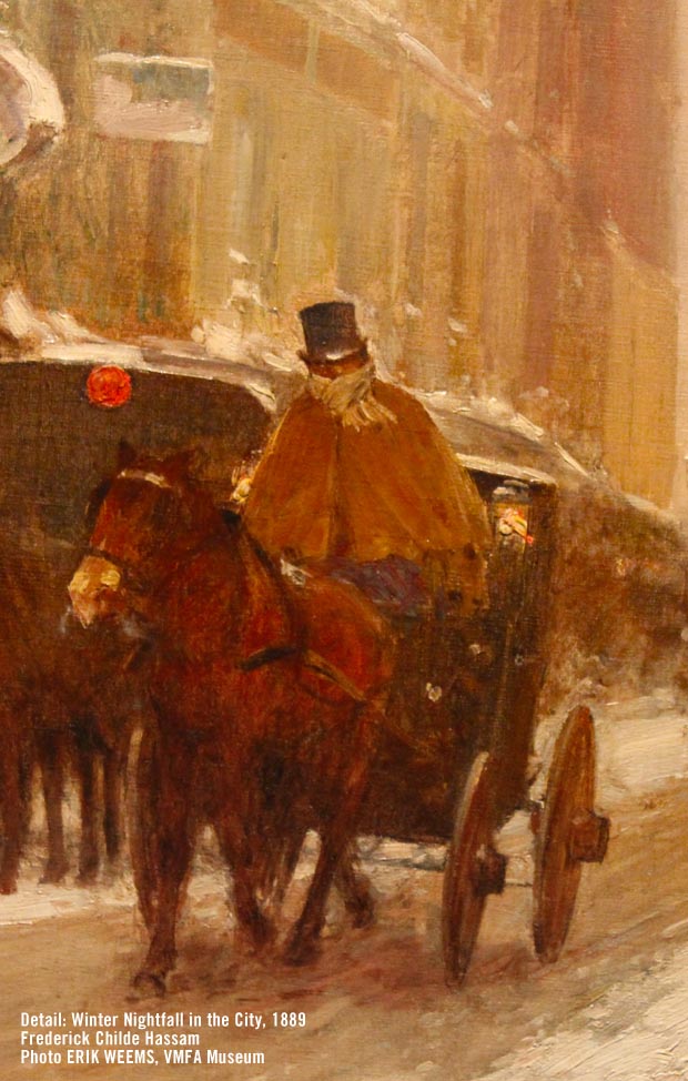 Horse detail from painting - Winter Nightfall in City - Childe Hassam