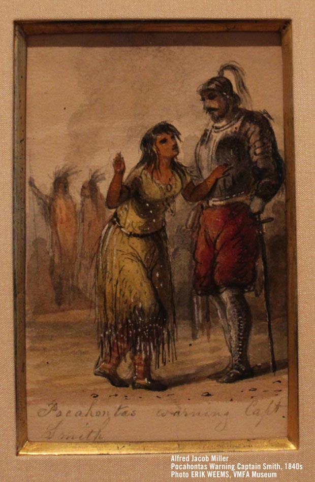 Pocahontas Warning Captain Smith - ink and watercolor, Alfred Jacob Miller